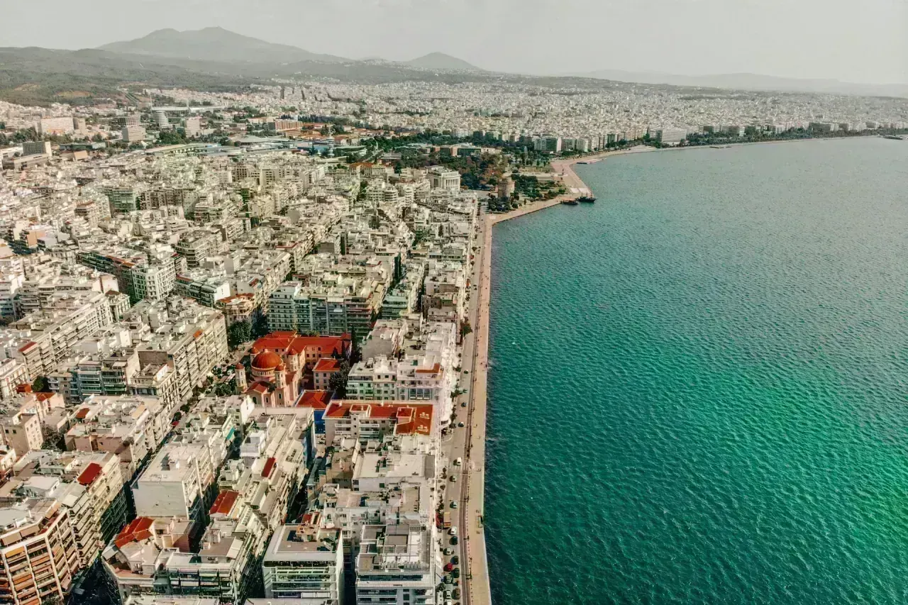 Aerial view of Thessaloniki and the Thermaic Gulf waterfront