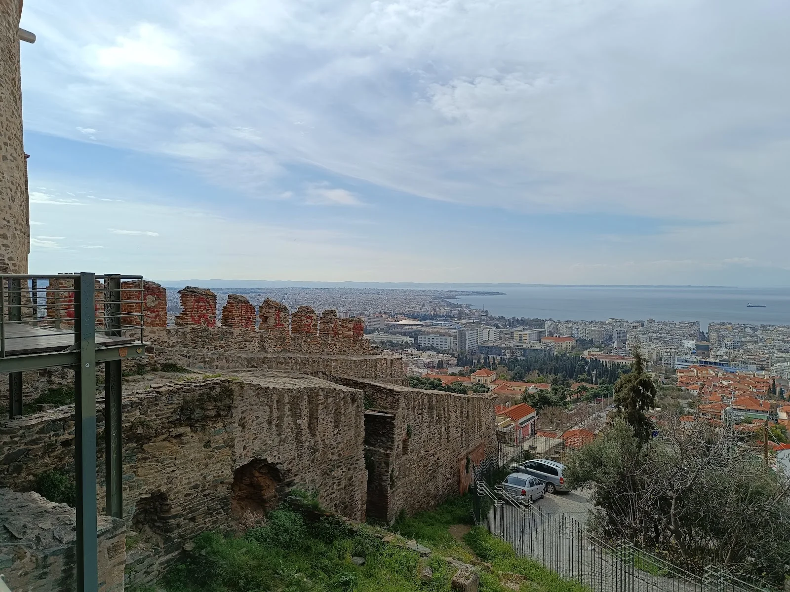 The Byzantine walls of Ano Poli overlooking the city and the Thermaic Gulf, Thessaloniki