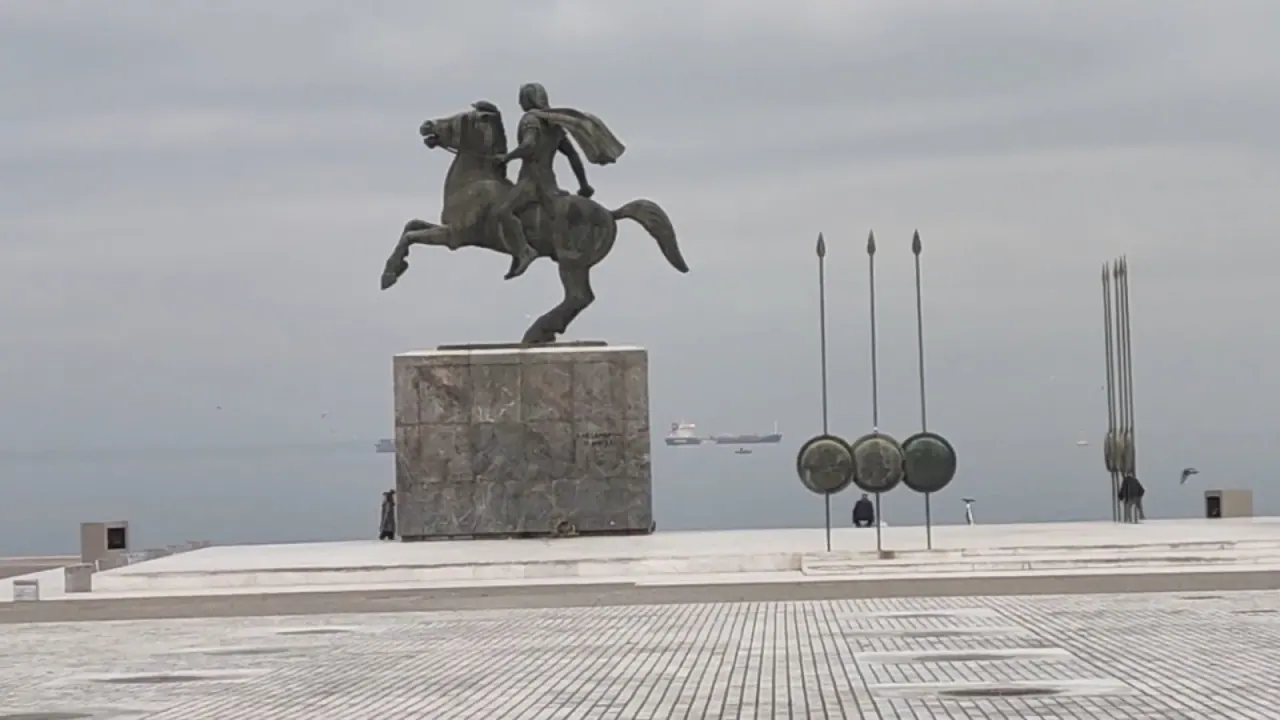 The bronze equestrian Statue of Alexander the Great on rearing Bucephalus on the Thessaloniki waterfront