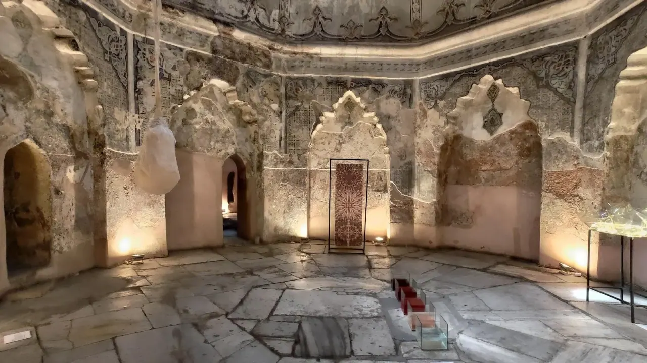The domed, painted interior of the Bey Hamam, Greece's grandest Ottoman bathhouse, in Thessaloniki