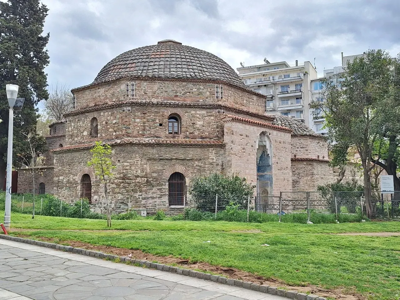 The domed stone-and-brick Bey Hamam, the grandest Ottoman bathhouse in Greece, in central Thessaloniki