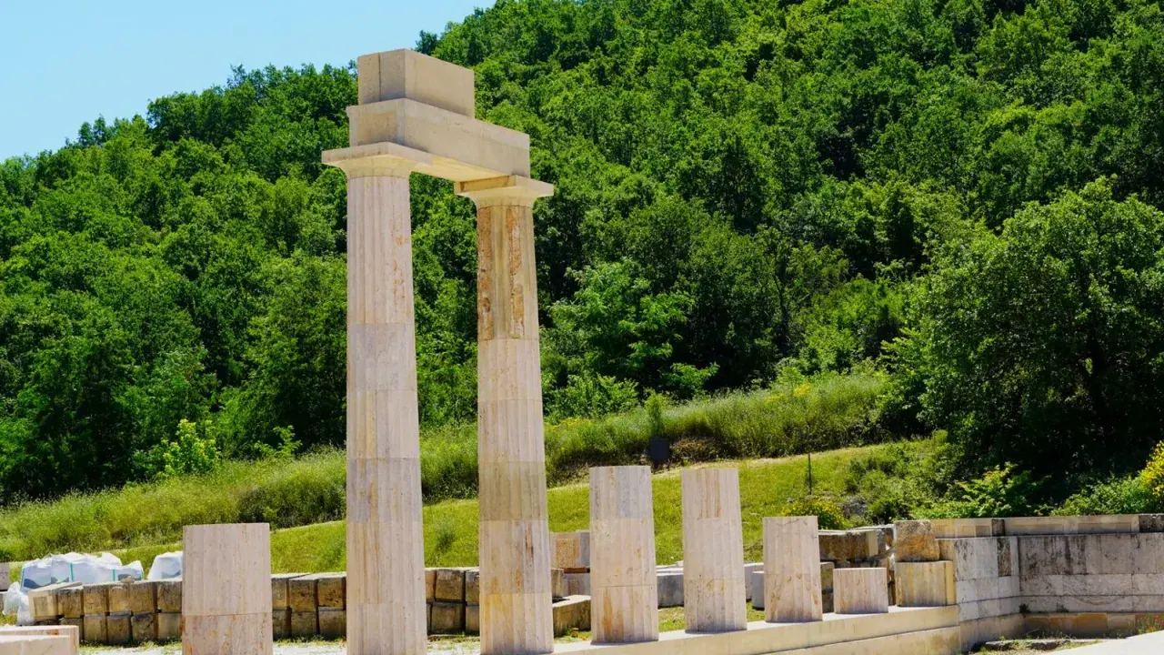 The restored colonnade of the Palace of Aigai at Vergina