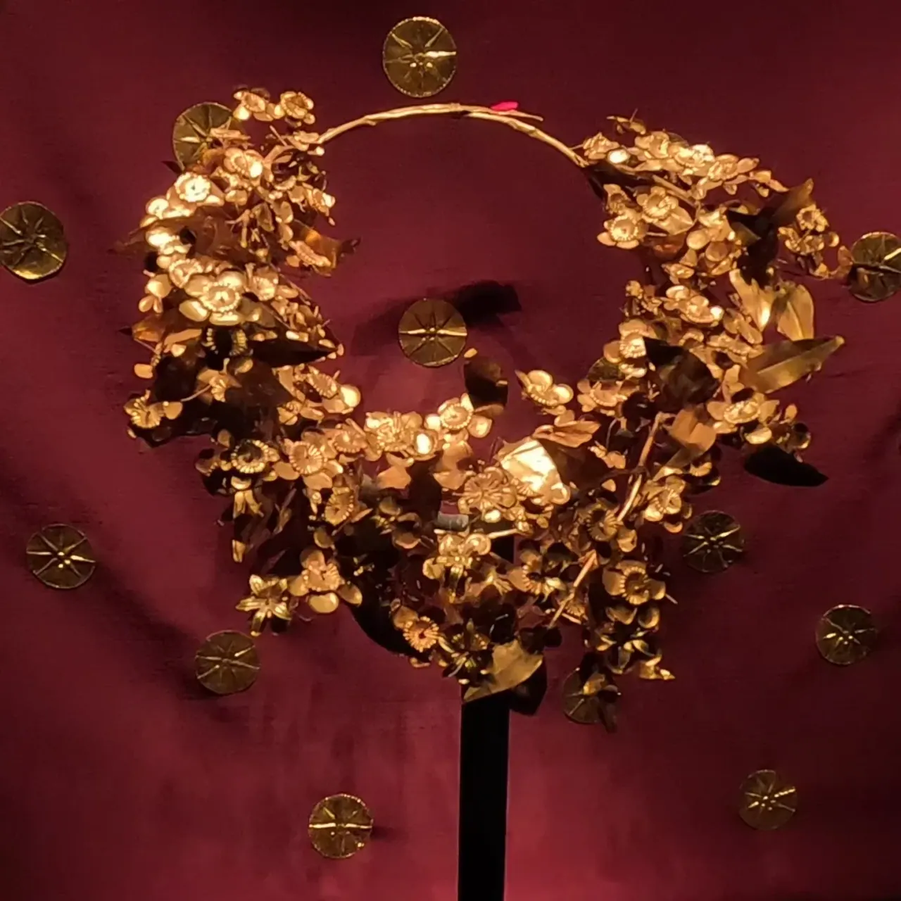 The golden oak-leaf wreath found in the royal tombs at Vergina