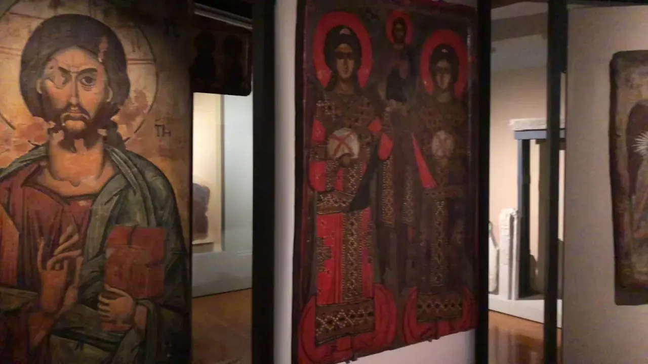 A gilded Byzantine icon of Christ in the Byzantine Museum of Veria