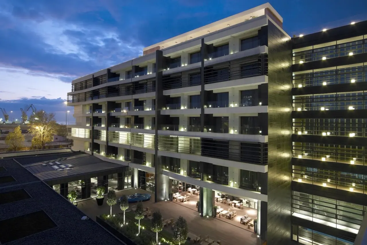 Rooftop pool and skyline view at The Met Hotel Thessaloniki