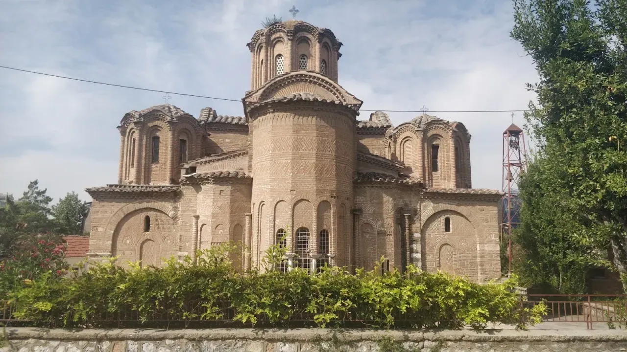 The five-domed brick exterior of the 13th-century church of Agia Aikaterini, Thessaloniki