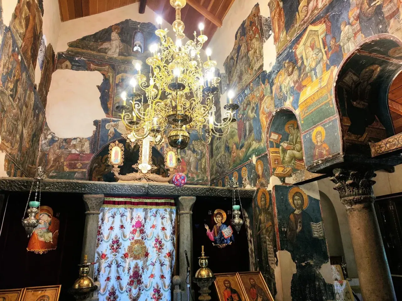 The well-preserved 14th-century fresco cycle and icon screen inside Agios Nikolaos Orfanos, Thessaloniki