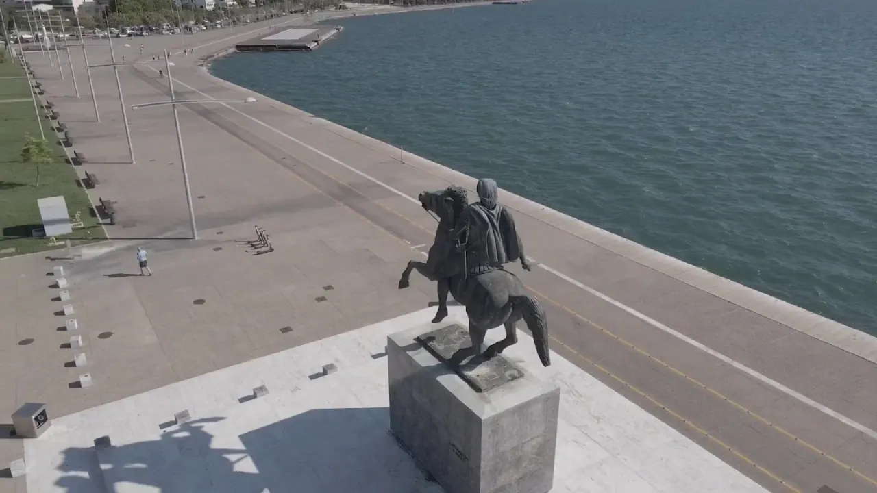 The Alexander the Great statue on the Nea Paralia seafront, looking out over the Thermaic Gulf