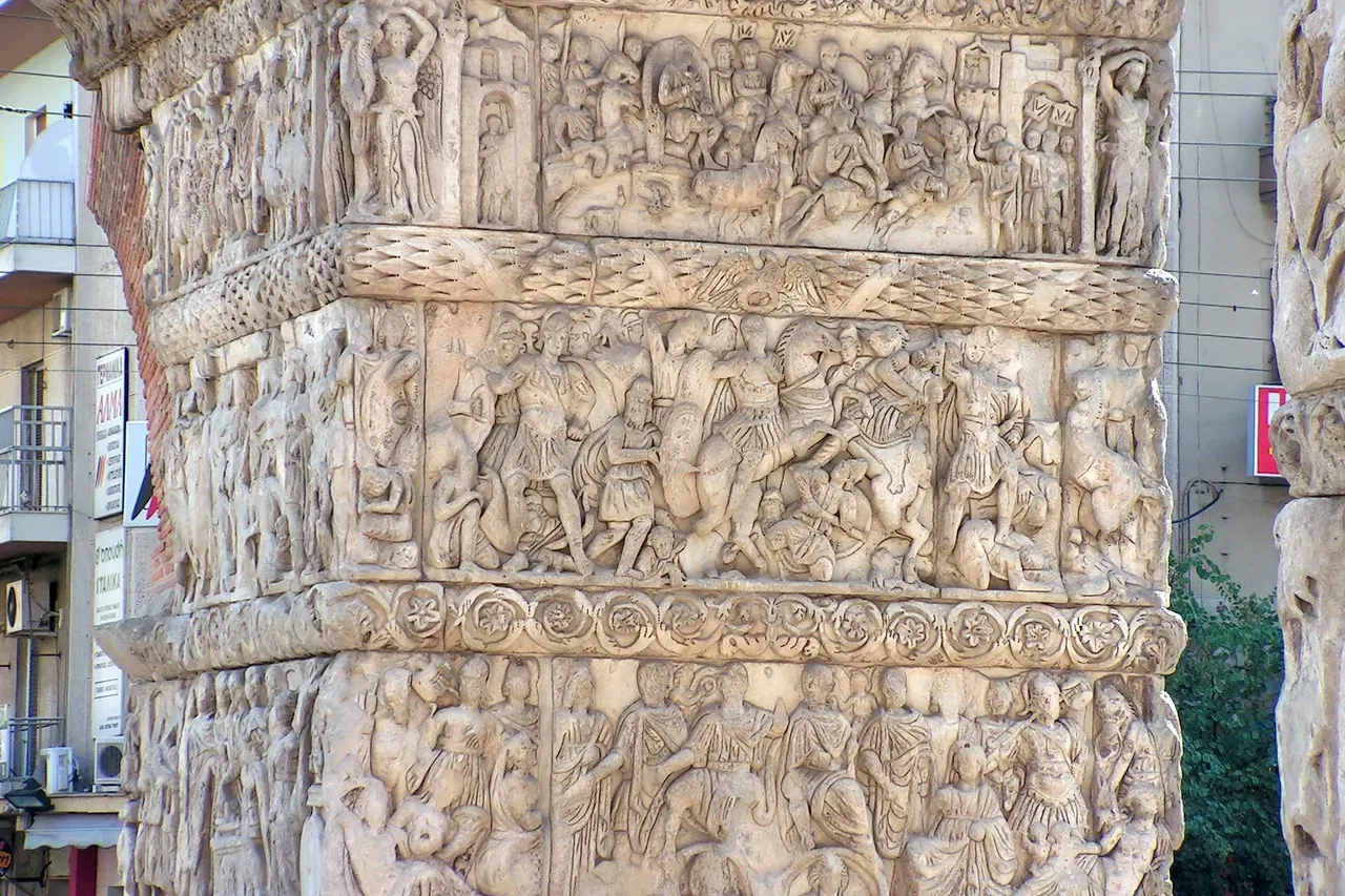 Carved Roman reliefs on the Arch of Galerius in Thessaloniki