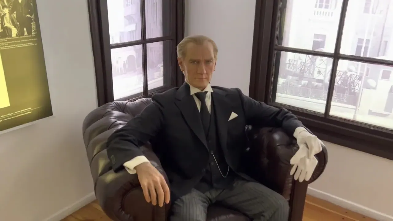 A reconstructed period room with a figure of Atatürk inside his birthplace museum, Thessaloniki