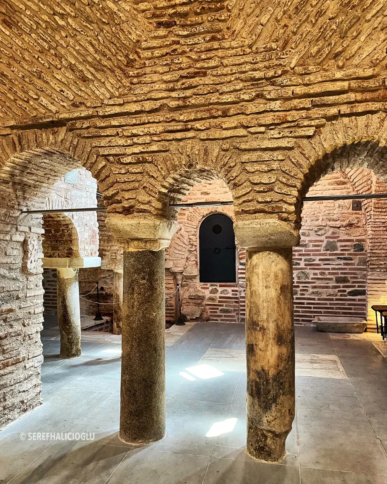 The brick-vaulted interior chamber of the Byzantine Bath with skylights, Ano Poli, Thessaloniki