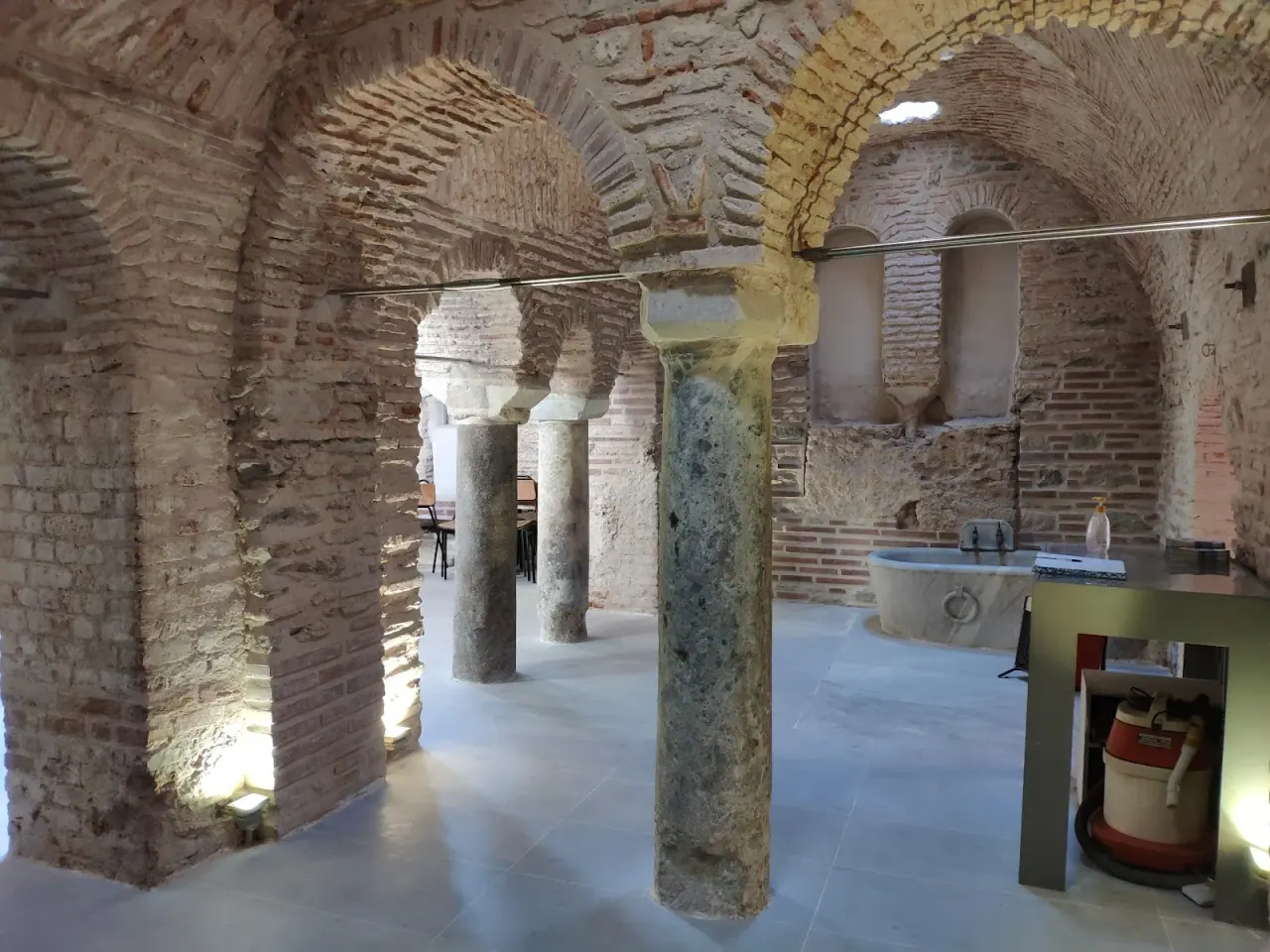 The arched and columned bathing rooms inside the Byzantine Bath, Thessaloniki