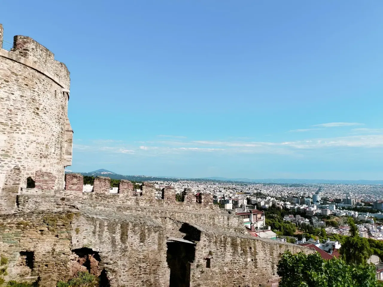 The view over the city rooftops down to the Thermaic Gulf from the Heptapyrgion walls