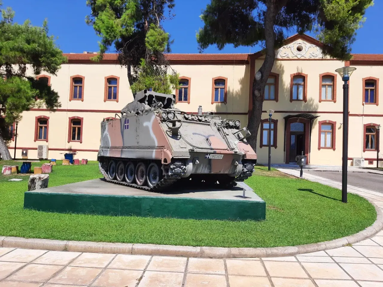 An armoured personnel carrier in the forecourt of the War Museum of Thessaloniki