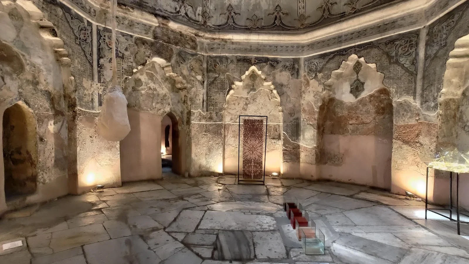 The domed, painted interior of the Bey Hamam, Greece's grandest Ottoman bathhouse, in Thessaloniki