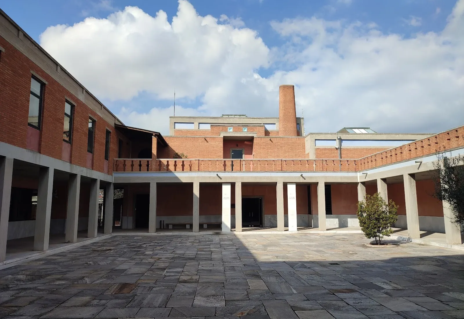 The red-brick courtyard and colonnade of the award-winning Museum of Byzantine Culture in Thessaloniki
