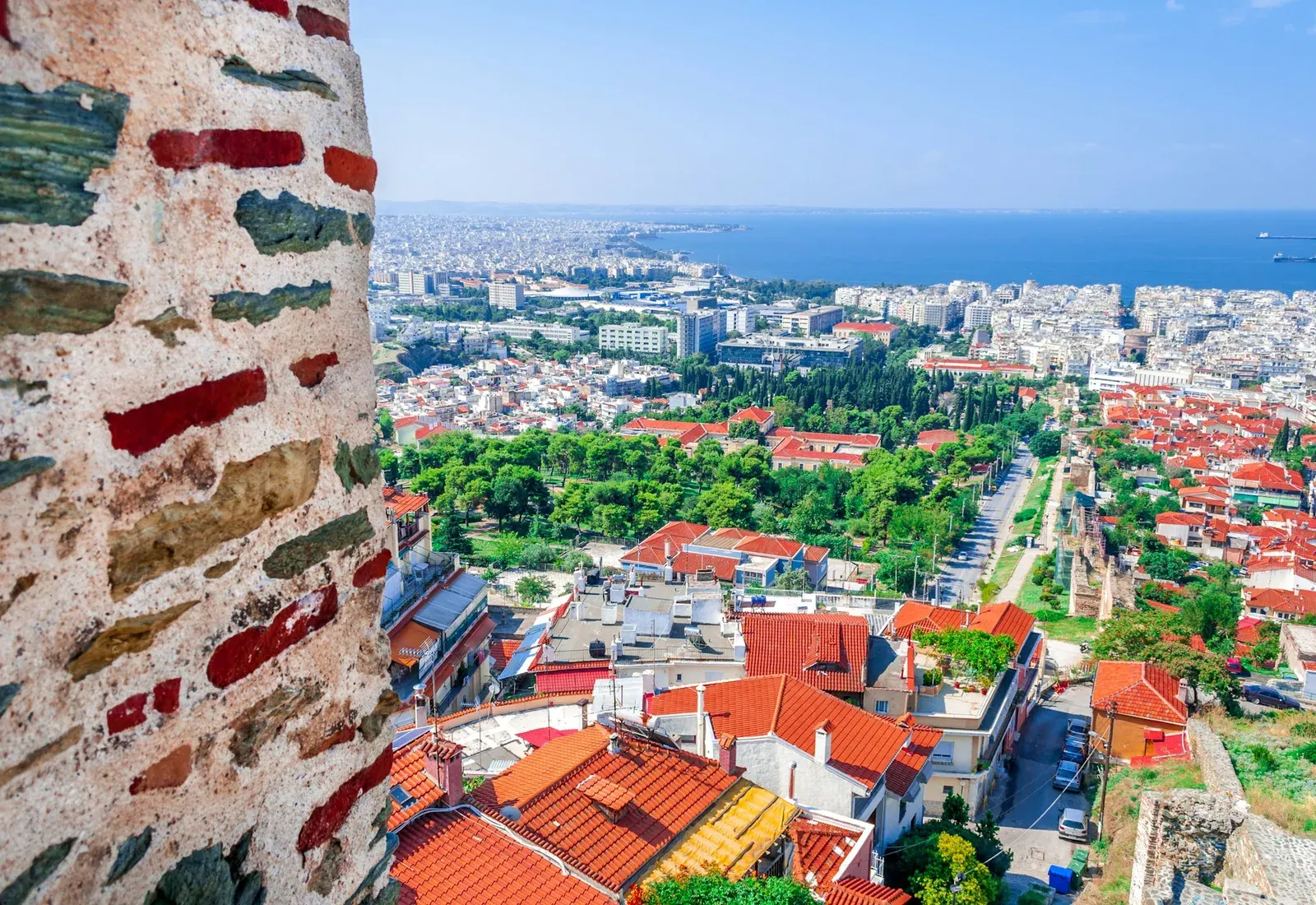 The view over Thessaloniki's rooftops to the Thermaic Gulf from the Ano Poli walls