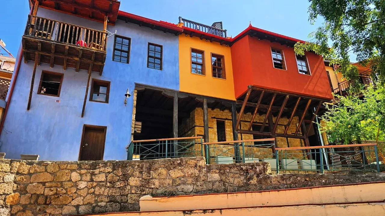 Colourful timber mansions on stone terraces in Veria's old town