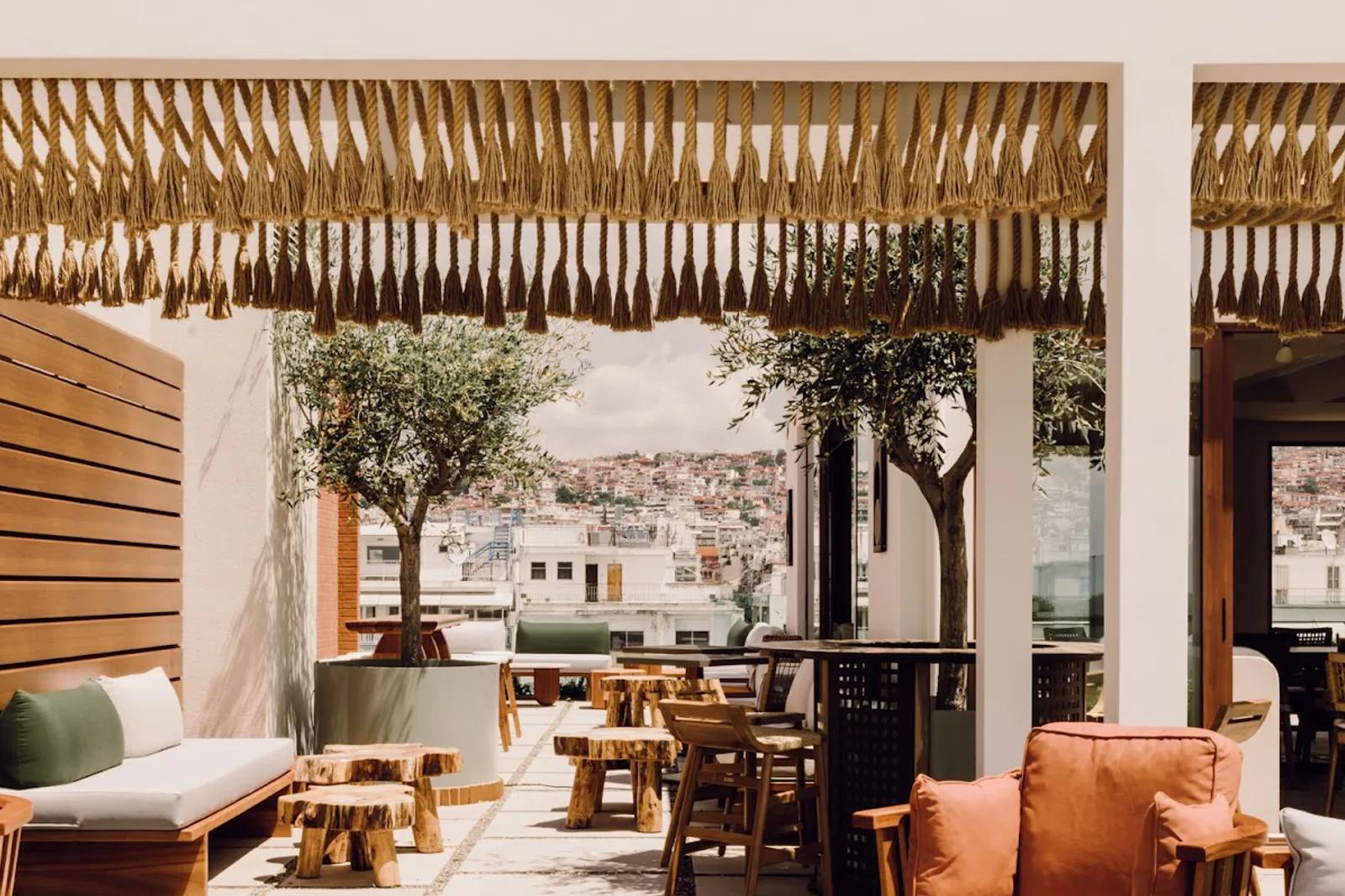 Boho-chic rooftop bar Ennea atop the MonAsty hotel in central Thessaloniki