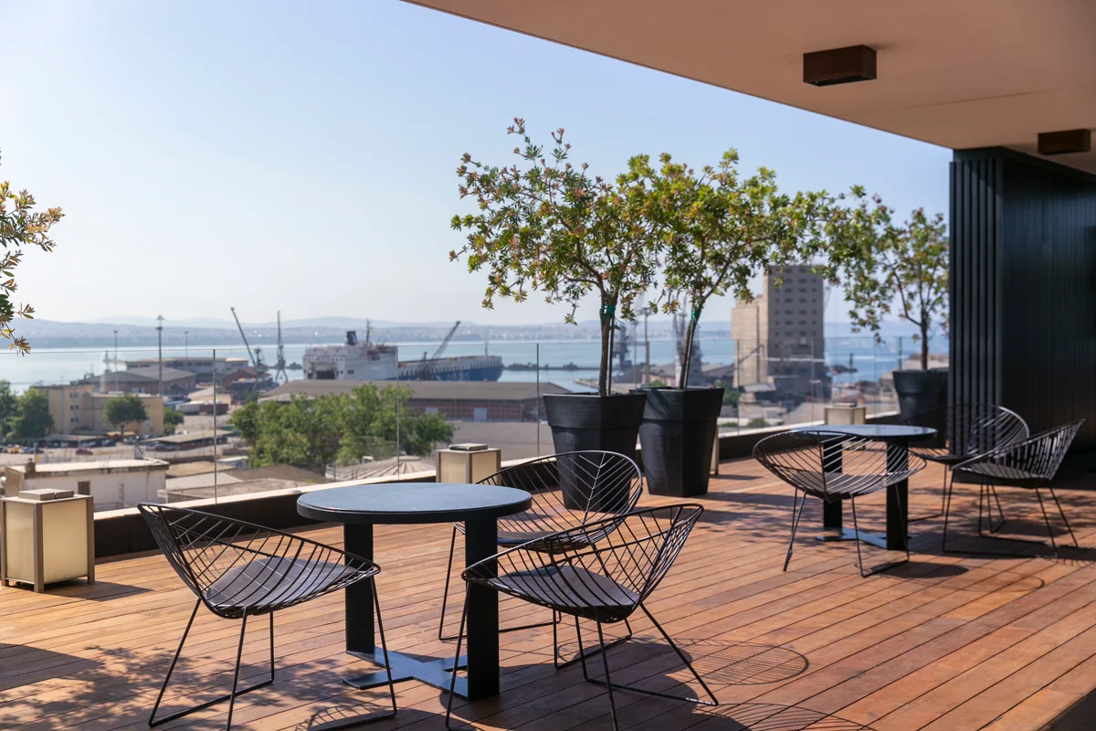 Rooftop cocktail terrace The Loft at The Met Hotel overlooking Thessaloniki