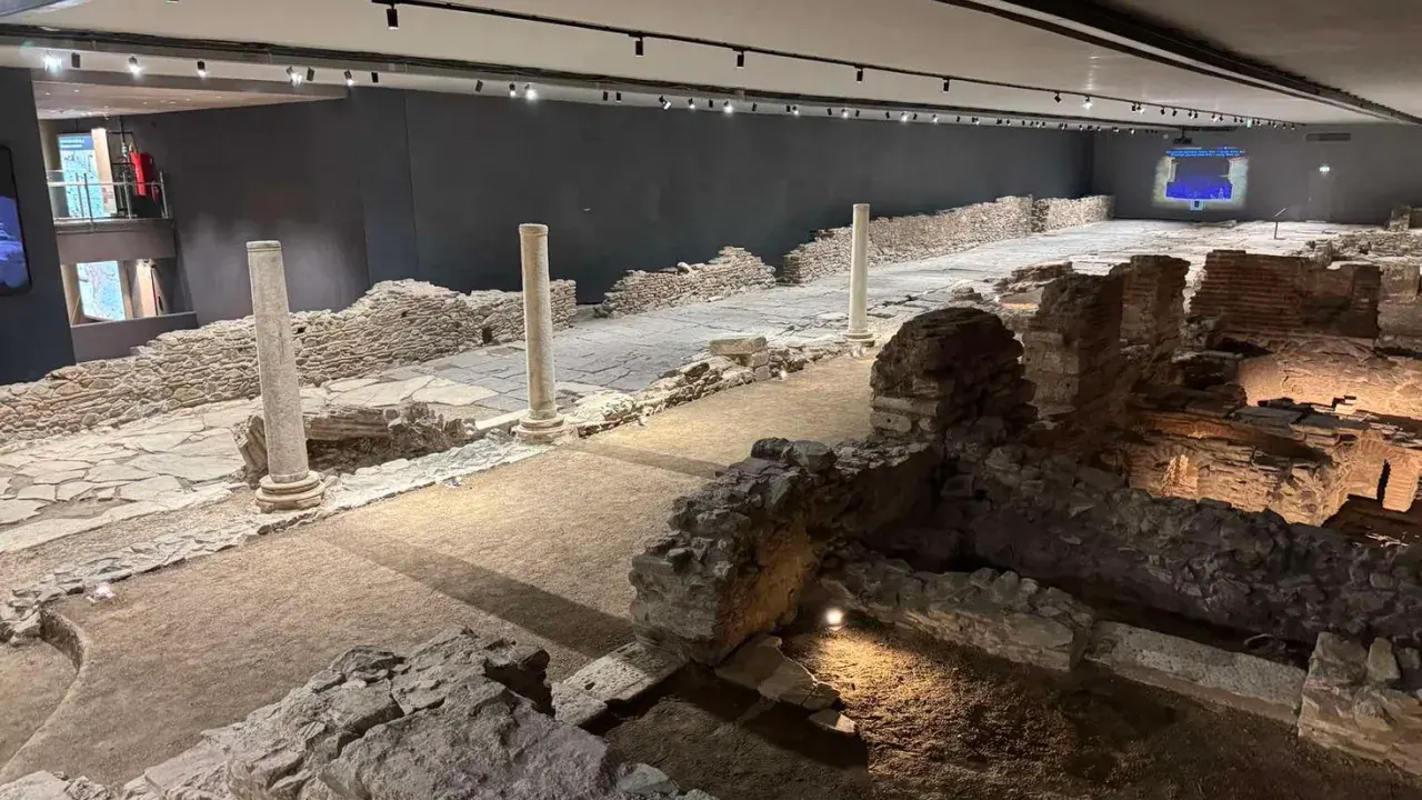 Ancient ruins preserved in situ inside Venizelou station on the modern Thessaloniki metro