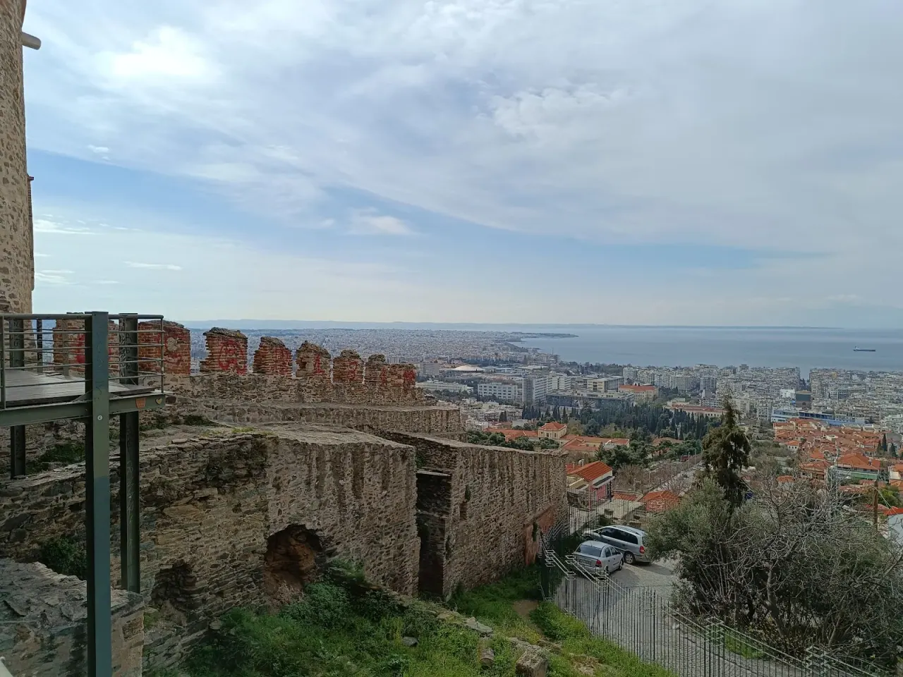 The Byzantine walls of Ano Poli overlooking the city and the Thermaic Gulf, Thessaloniki