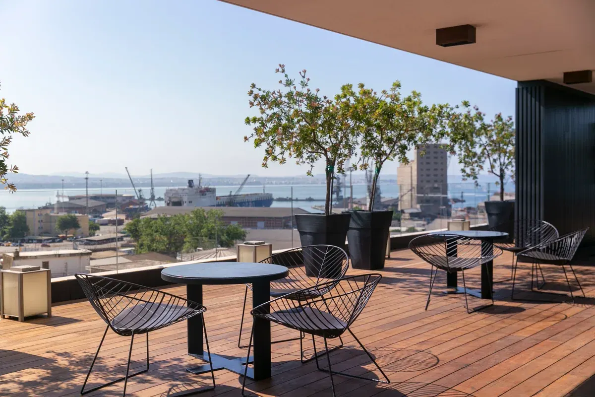 Rooftop cocktail terrace The Loft at The Met Hotel overlooking Thessaloniki