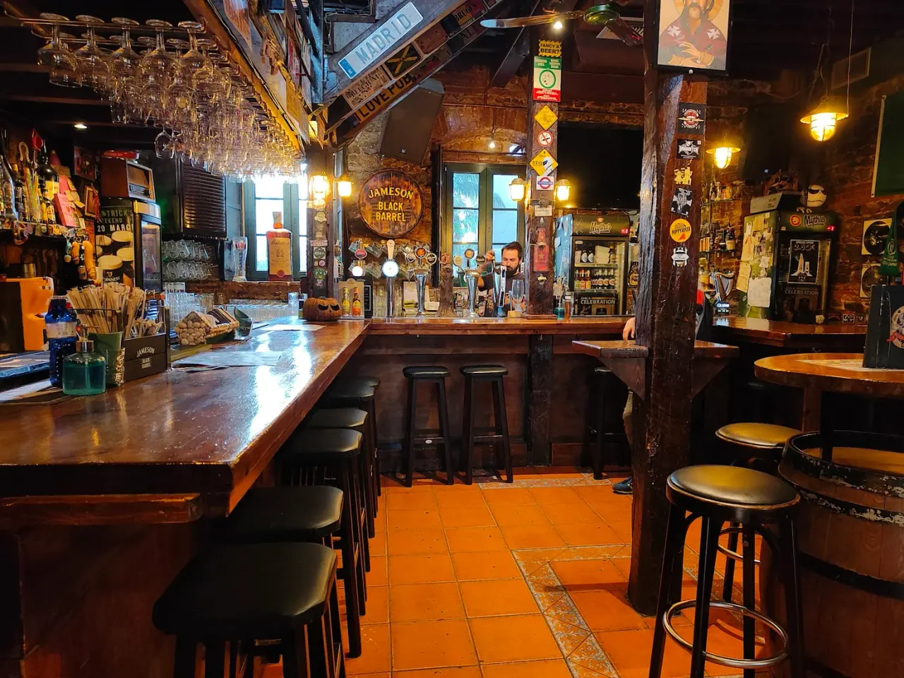 The dark-wood and brick interior of The Pub, an Irish-style beer pub near Ladadika in Thessaloniki